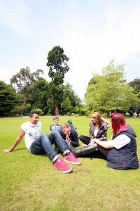 Students relax on the lawn