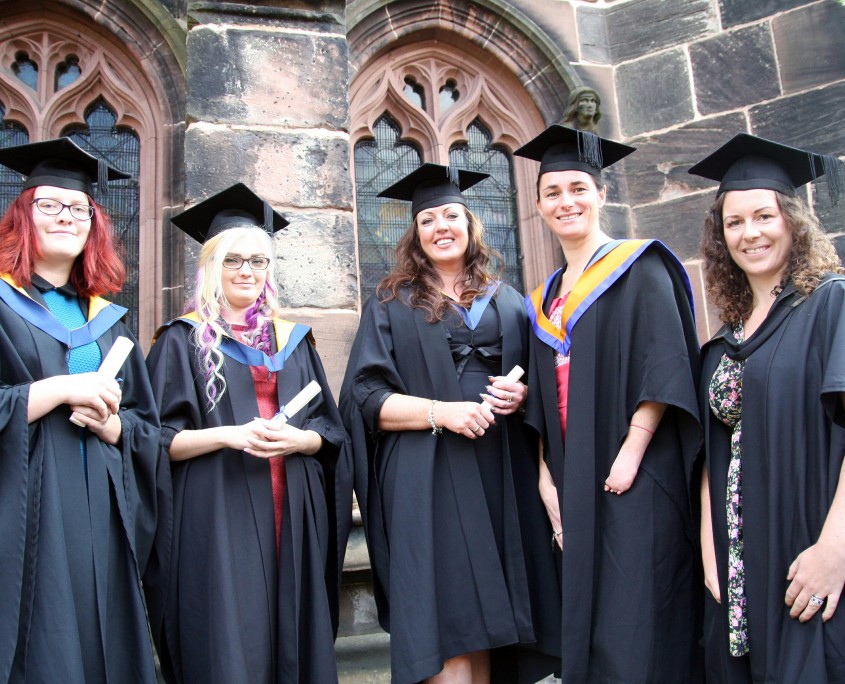 FdSc Equine Science and Management graduates Rebecca Webb, Rebecca Wilkinson, Amy Cunningham, Dame Sarah Storey DBE and Kate Douglas-Dala (lecturer)