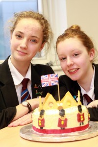 Stockport School’s Megan Glover and Louise Brown with their coconut crown