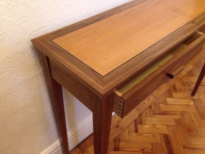 Console table with two drawers - American walnut with lacewood and ebony inlay