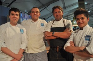 Aaron Dixon, Jordan Slawinski and Cedric Mandaya with celebrity chef James Martin