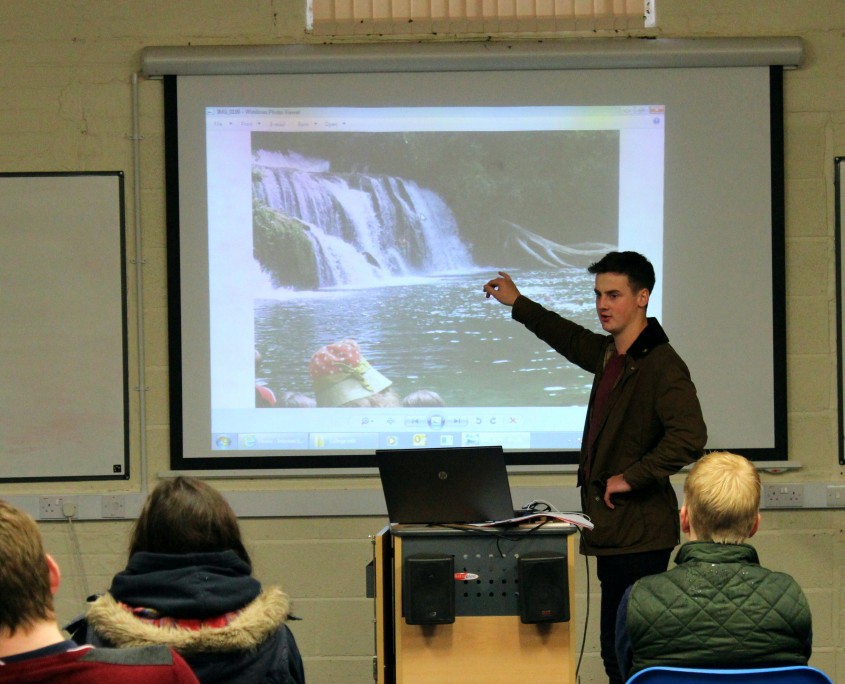 Nick Greaves talks to students about his time travelling ing NZ and Australia