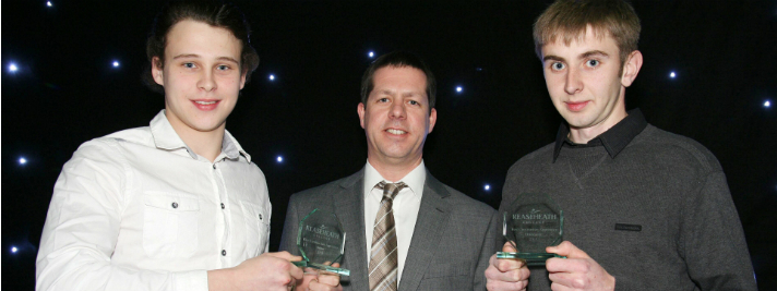 Construction Best Apprentices Tom Spibey and Ben Hardwick with Andy Armitage assessor