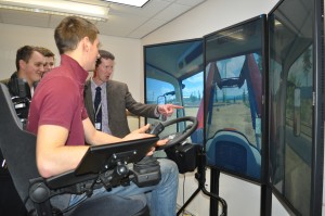 Mike Cullen takes students through simulator test