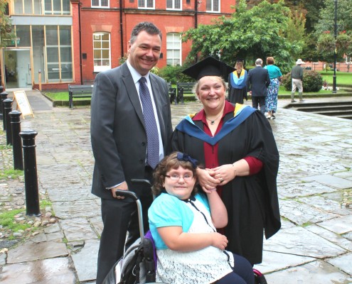 Sam Copeland on her graduation day in 2012, with daughter Elisabeth and her husband