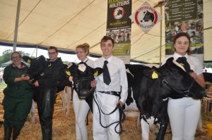 Winning line-up in the cattle marquee: Lecturer Julie Baskerville and agriculture students Jess Pearce, Lydia Diamond, Joe Riley and Siobhan Rutter with Reaseheath Holstein heifers. 