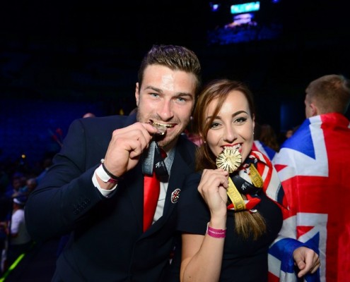 WorldSkills Sao Paulo closing Ceremony Team UK Matt Beesley with Rianne Chester