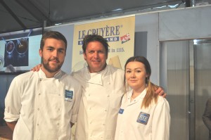 Celebrity chef James Martin with commis chefs Elysha Emberson and Kieran McLean
