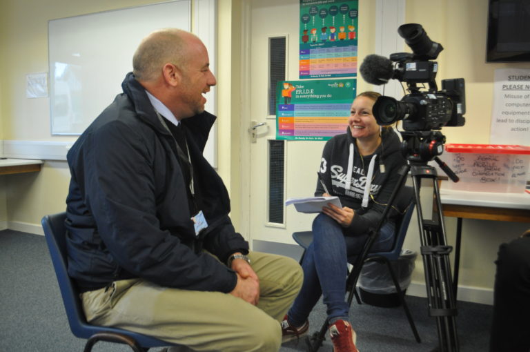 James Bickerton being interviewed by Kirsty Seager Reaseheath College