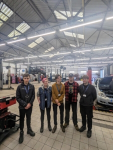 Motor Vehicle students Jamie Cooke, Cory Keele, Josh Eaton-Brown, Henry Porteus during their visit to RRG in Macclesfield. James Chrichton