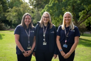 Schools Liaison Team Nicky Armstrong left, Sophie Large middle, Natalie Bradley right on main lawn